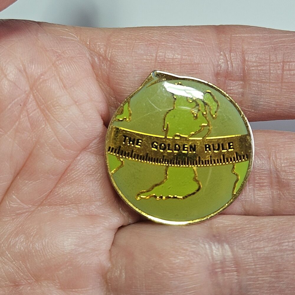 Vintage The Golden Rule Brooch Lapel Hat Pin Gold Tone Enamel Earth